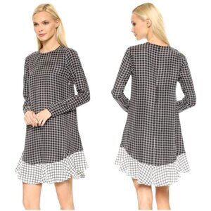 Rachel Zoe Dress Women 4 Black Ivory Silk‎ Anika Grid Print Ruffle Hem Mini